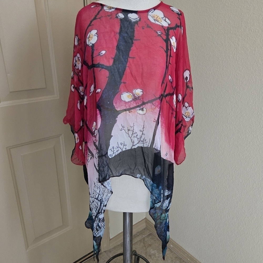 Cocoon House Silk Georgette Poncho Top With Long Points - 100 Views of Edo  S/M